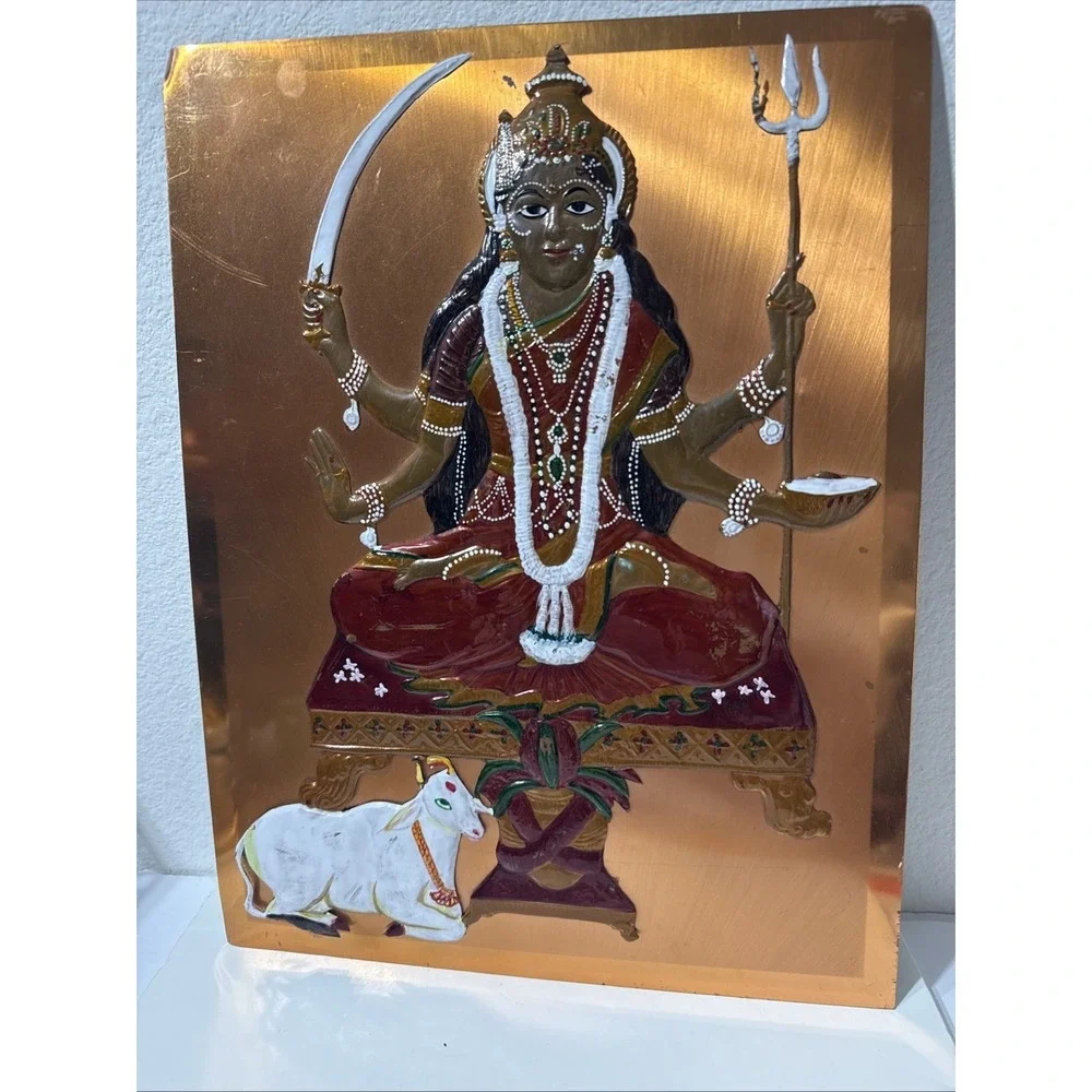 LitSantoshi Mata Hindu Goddess Mother Of Satisfaction Copper 3D Wall Art Painted